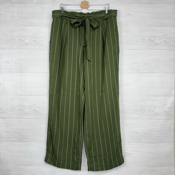 NWT Vince Belted Stripe Wide Leg Pants Trousers Plus Size 1X Green Pull On $345 - Picture 2 of 16